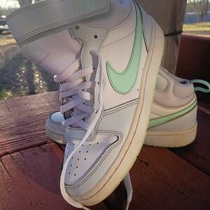 Nike White and Mint Green High-Top Sneakers